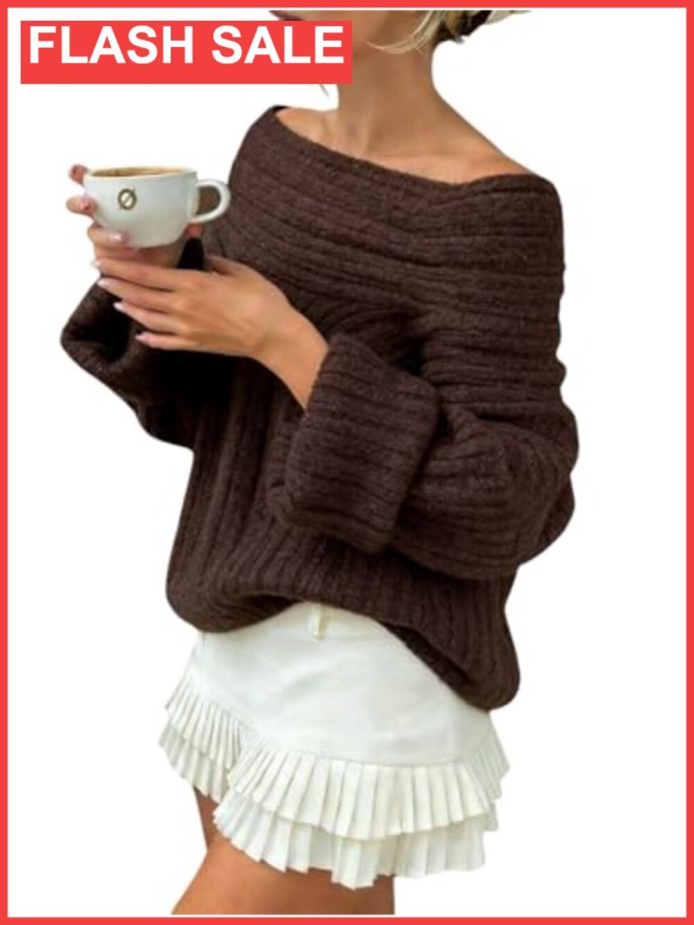 Off Shoulder Chunky Knit Long Sleeve Pullover Sweater Loose Fit Fall